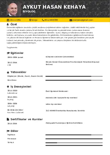 Biyolog CV Örnekleri cv indir